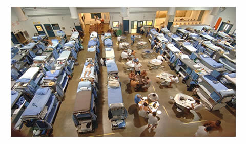 Triple bunks in a California prison.